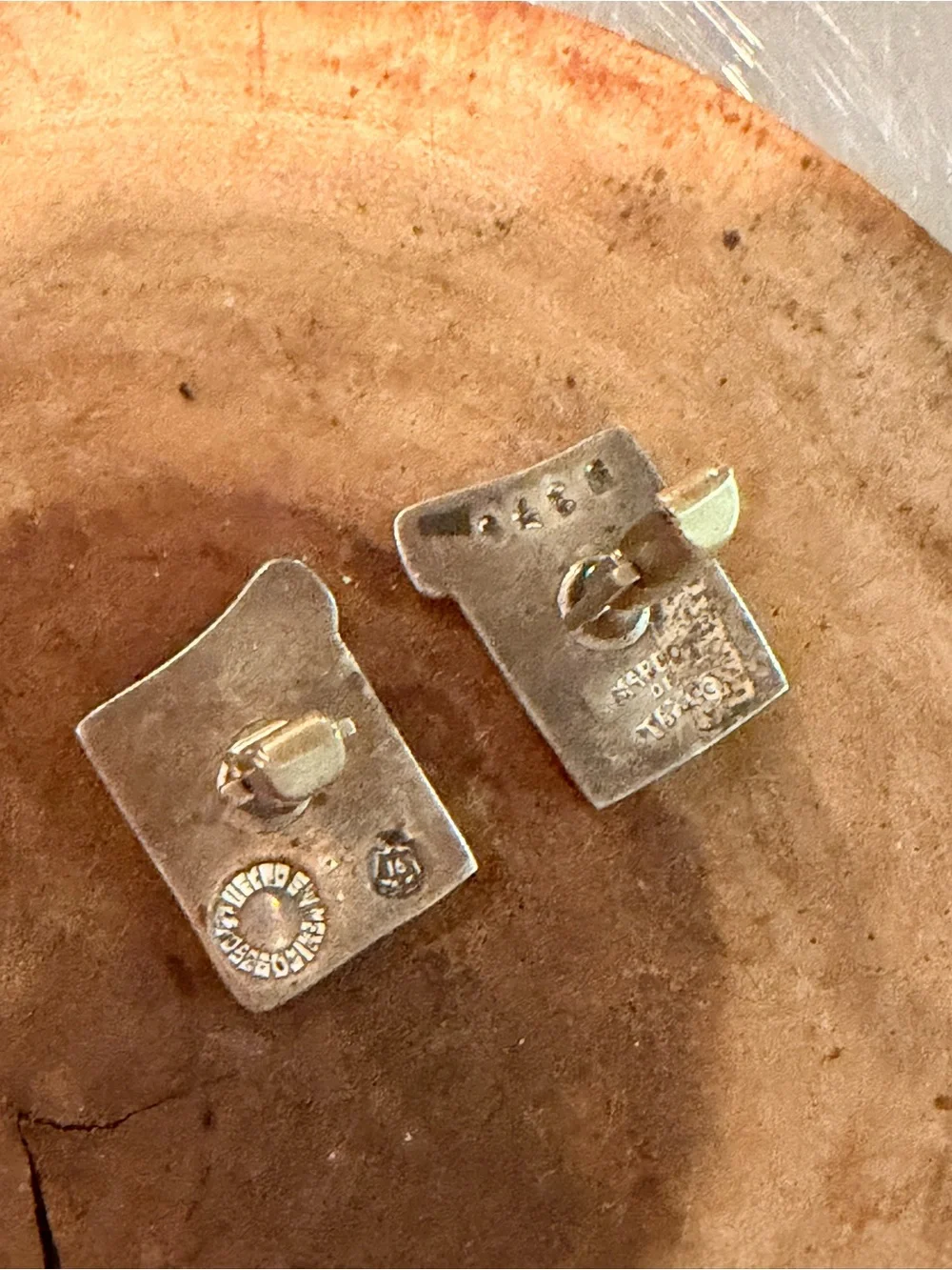 Los Ballesteros Taxco 925 Sterling Silver Enamel Modernist Greek Key Cufflinks